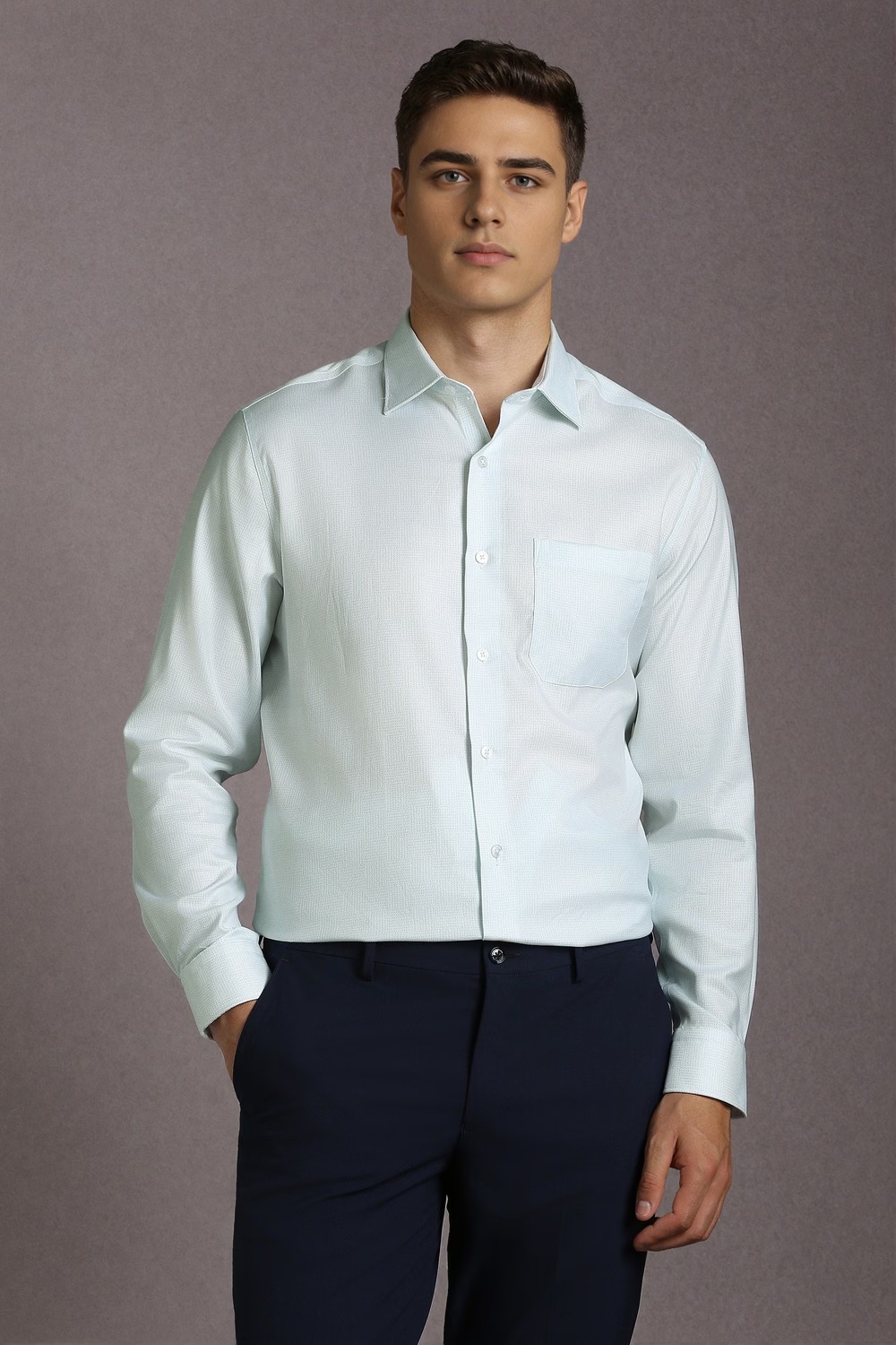 Men Light Blue Textured Full Sleeves Formal Shirt-Light Blue
