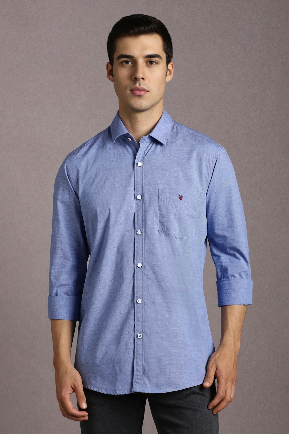 Men Blue Slim Fit Textured Full Sleeves Casual Shirt-Blue