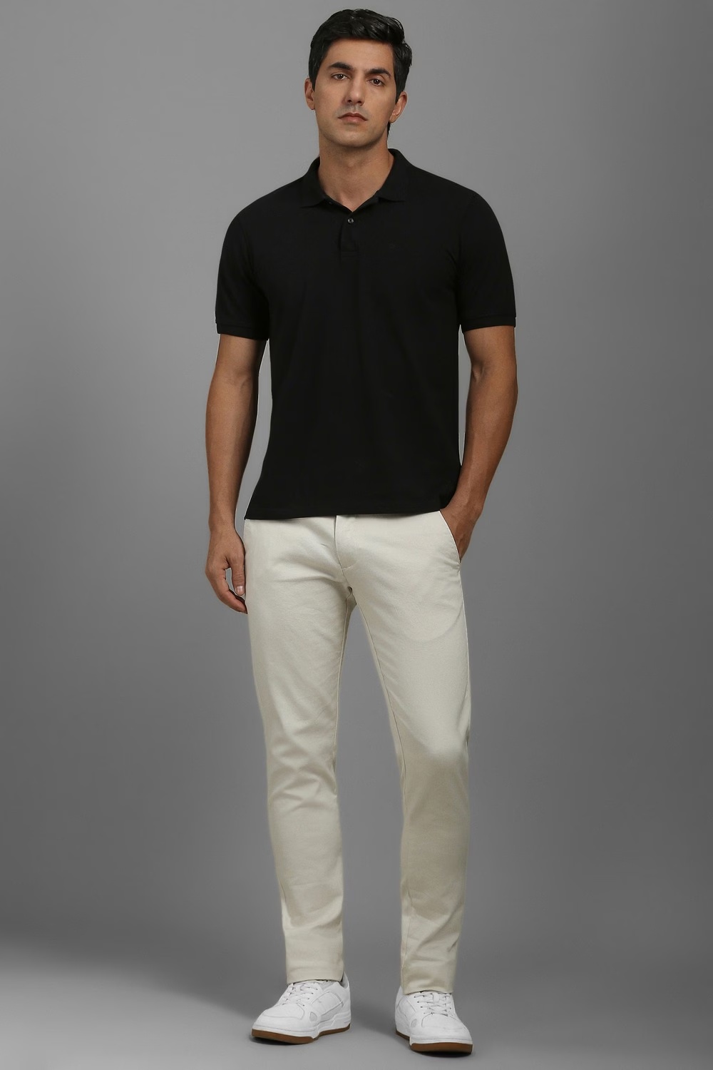 Men White Super Slim Fit Textured Flat Front Casual Trousers-White