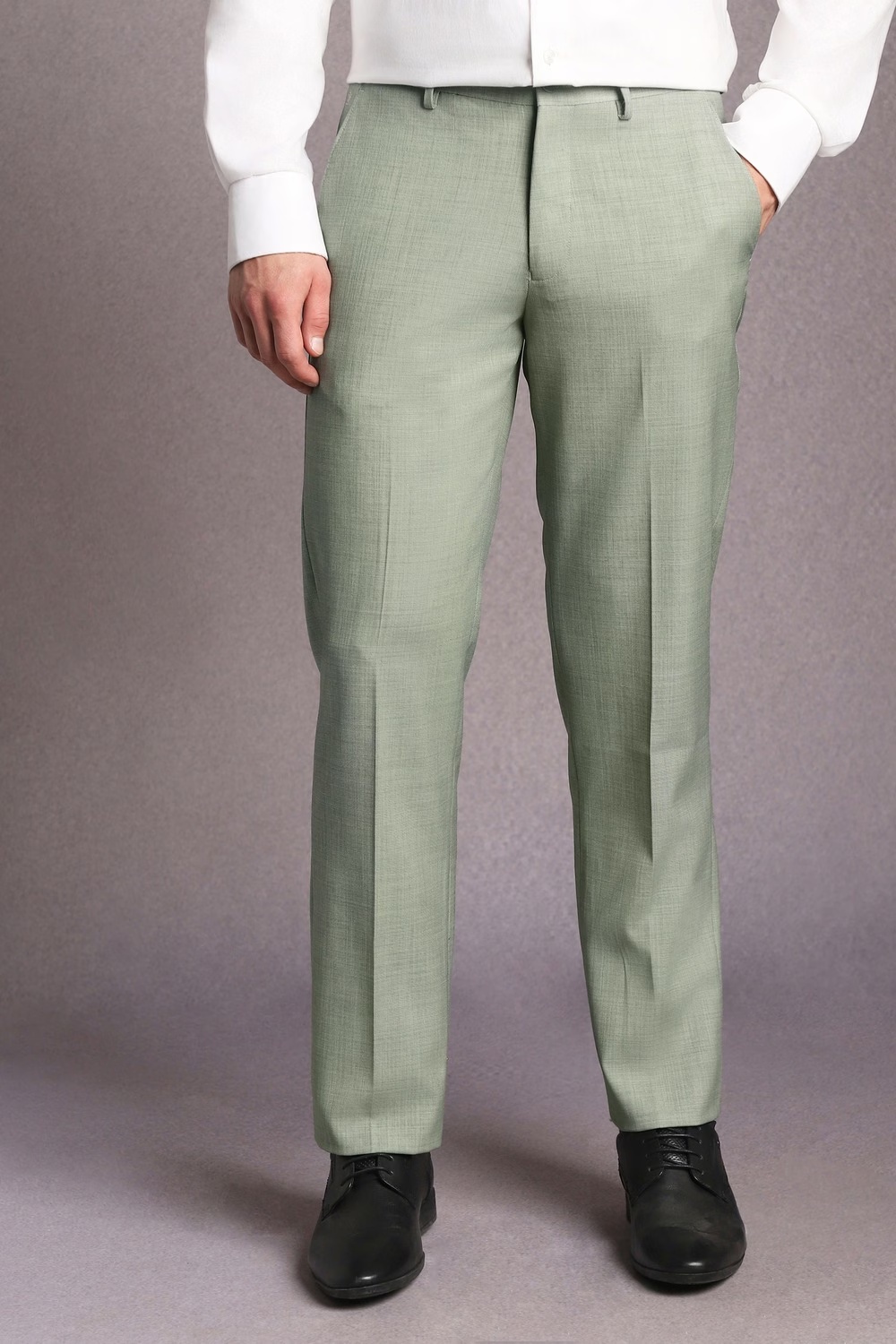 Men Green Textured Flat Front Formal Trousers-Green 1 44605-men-green-textured-flat-front-formal-trousers-green-1.jpg
