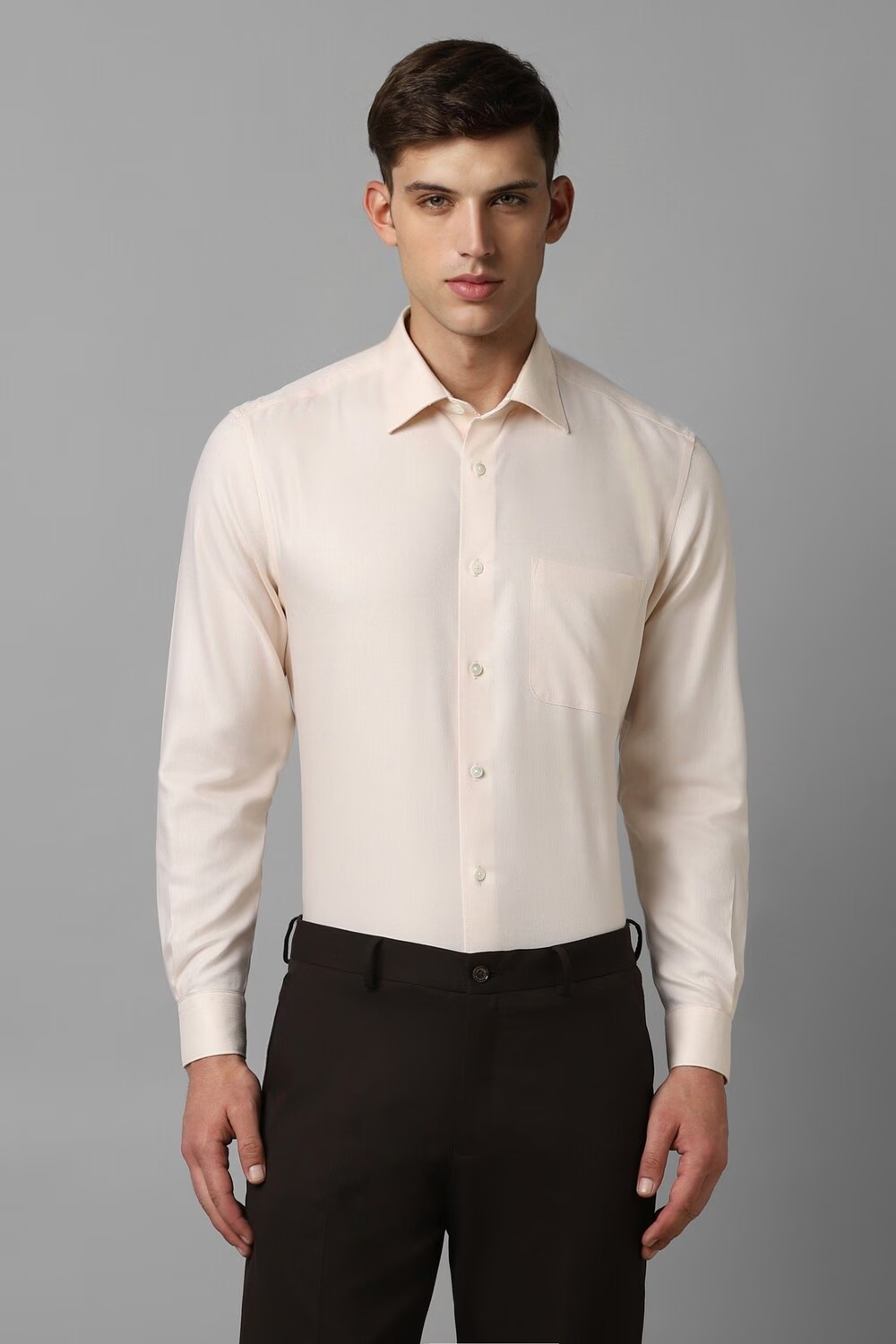 Men Yellow Classic Fit Solid Full Sleeves Formal Shirt-Yellow