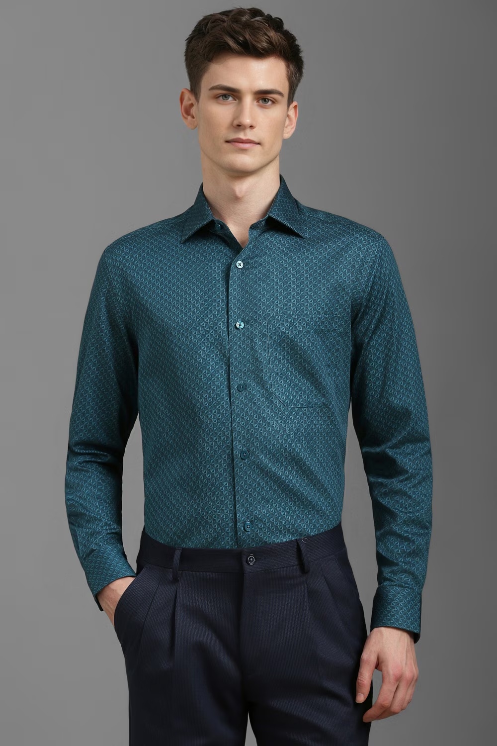 Men Blue Classic Fit Print Full Sleeves Formal Shirt-Blue