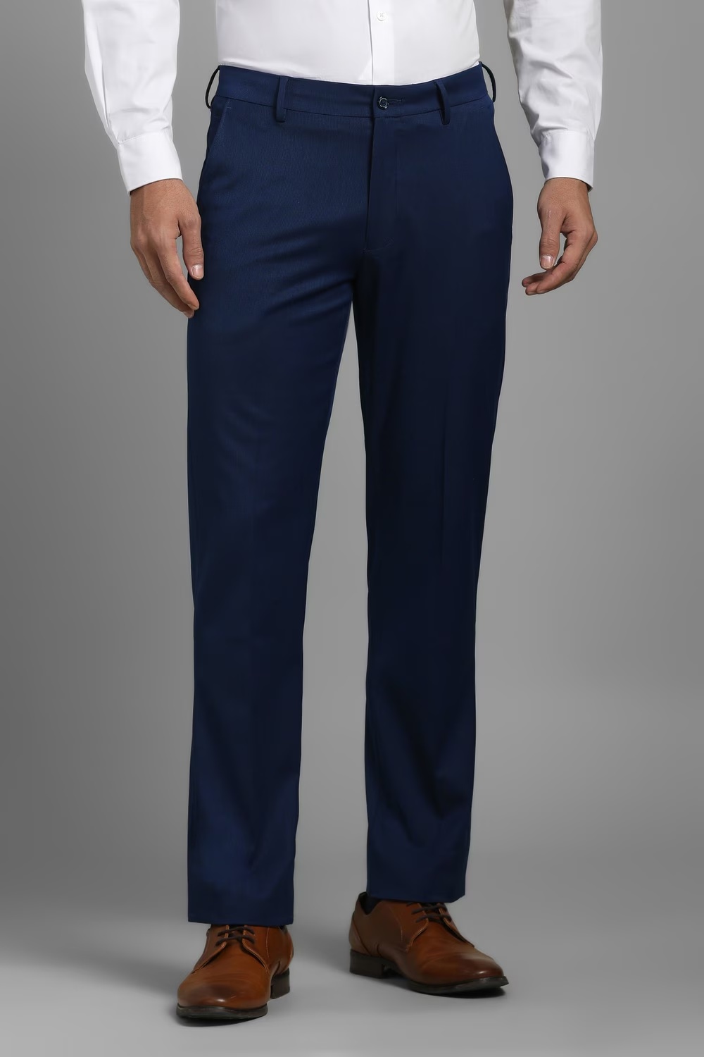 Men Blue Stripe Flat Front Formal Trousers-Blue