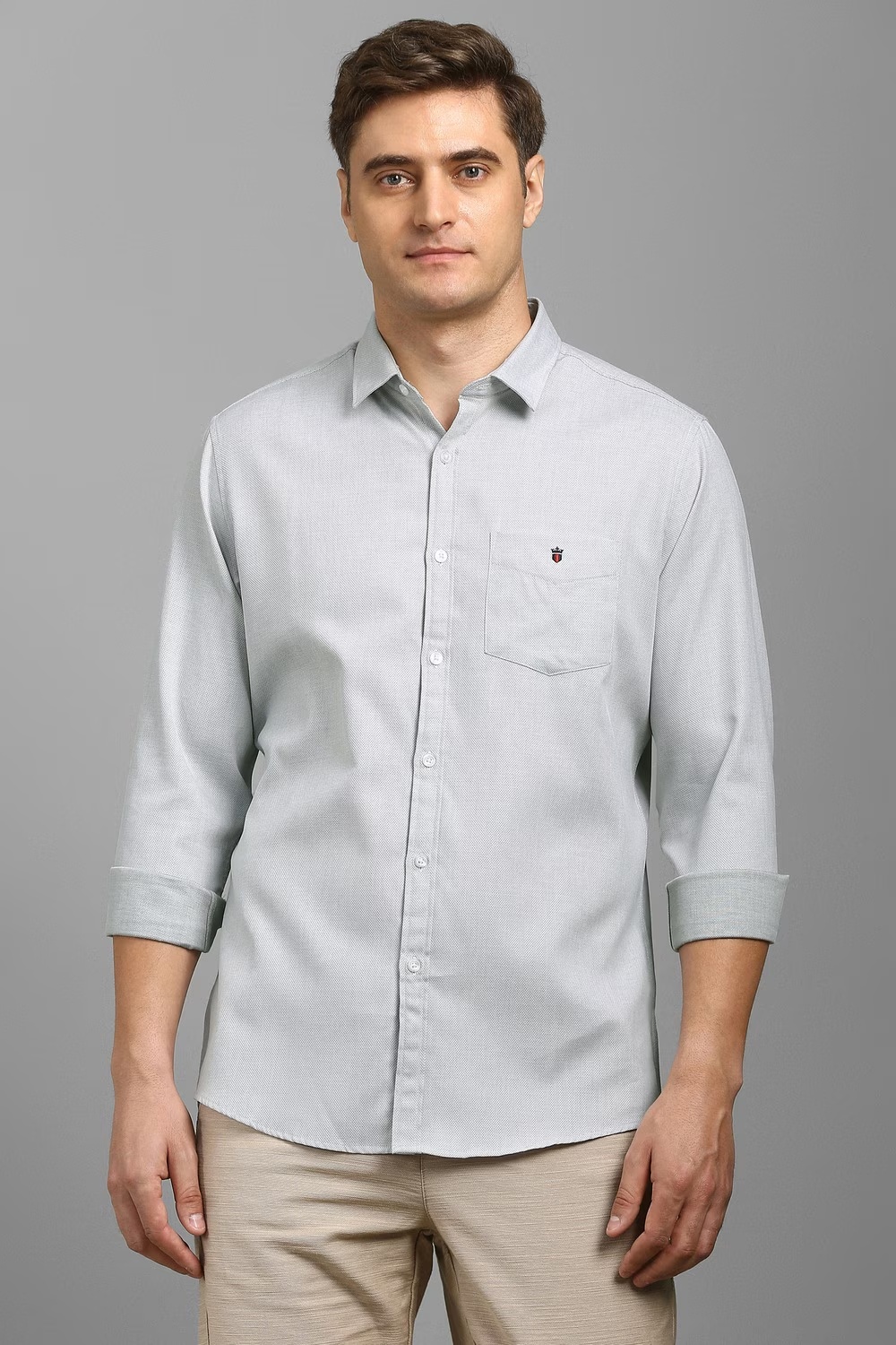 Men Grey Textured Full Sleeves Casual Shirt-Grey
