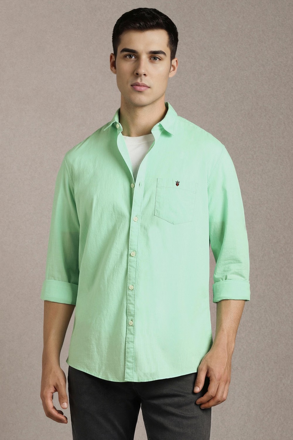 Men Green Solid Full Sleeves Casual Shirt-Green