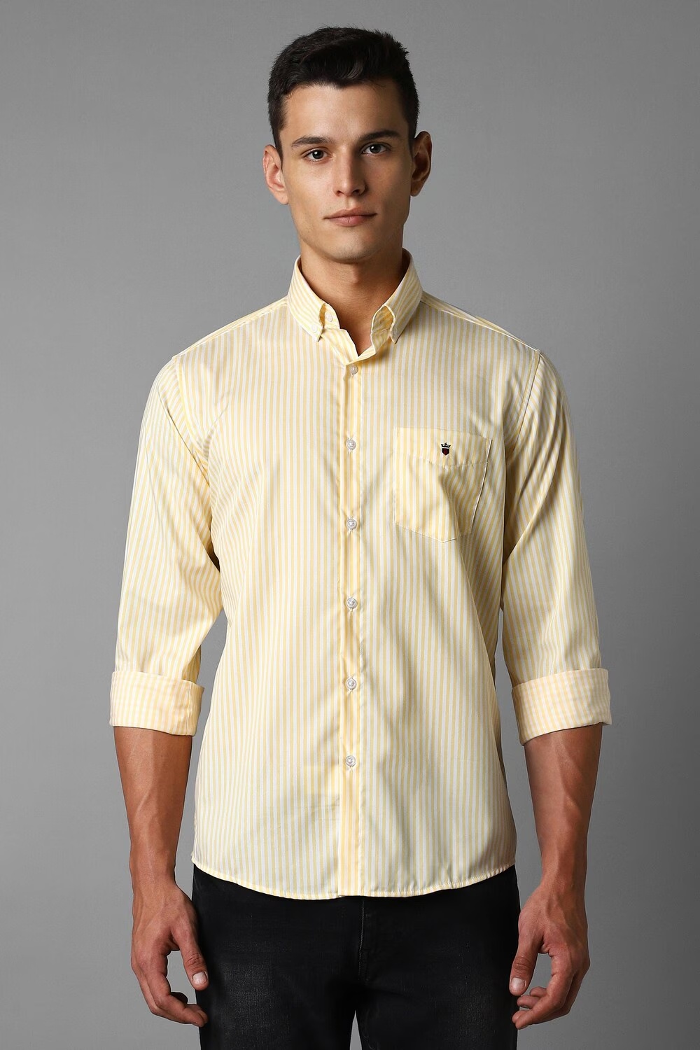 Men Yellow Slim Fit Stripe Full Sleeves Casual Shirt-Yellow