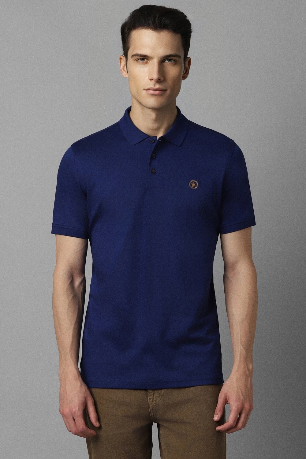 Men Blue Solid Polo Neck T-shirt-Blue