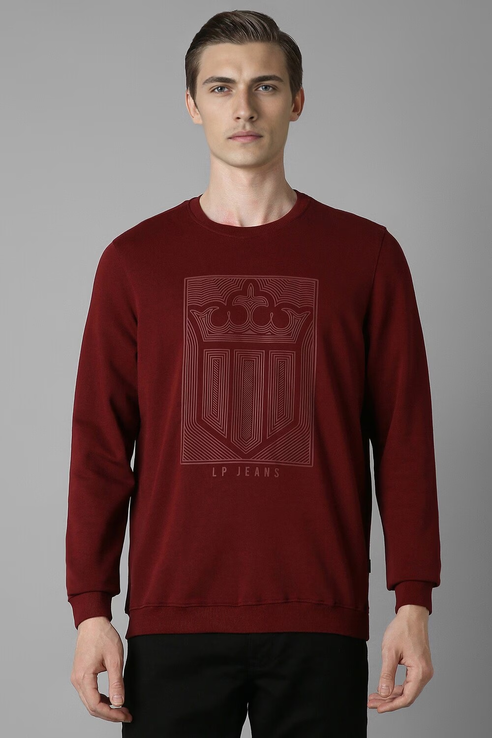 Men Casual Maroon Print Sweatshirt-Maroon