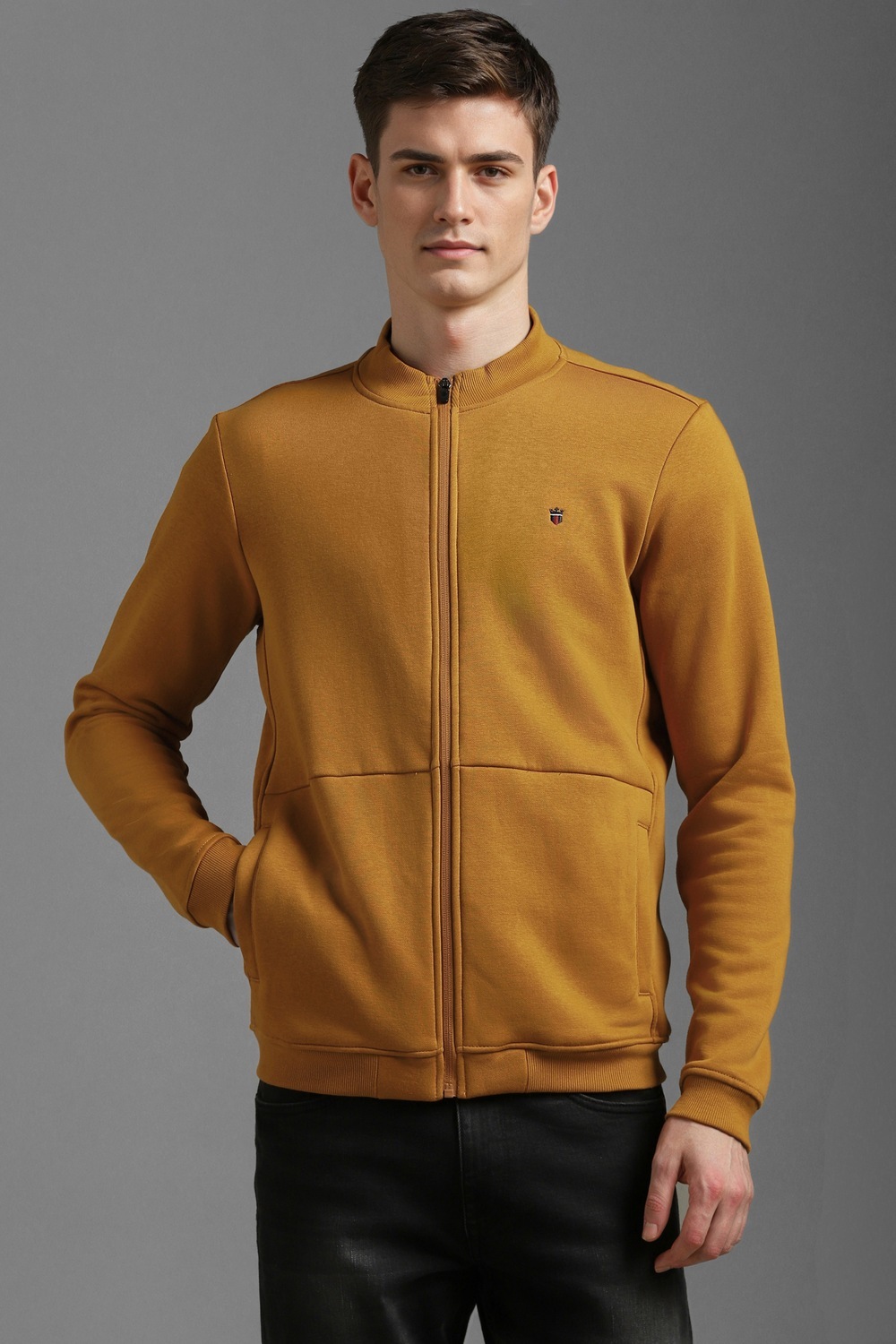 Men Casual Khaki Solid Sweatshirt-Khaki