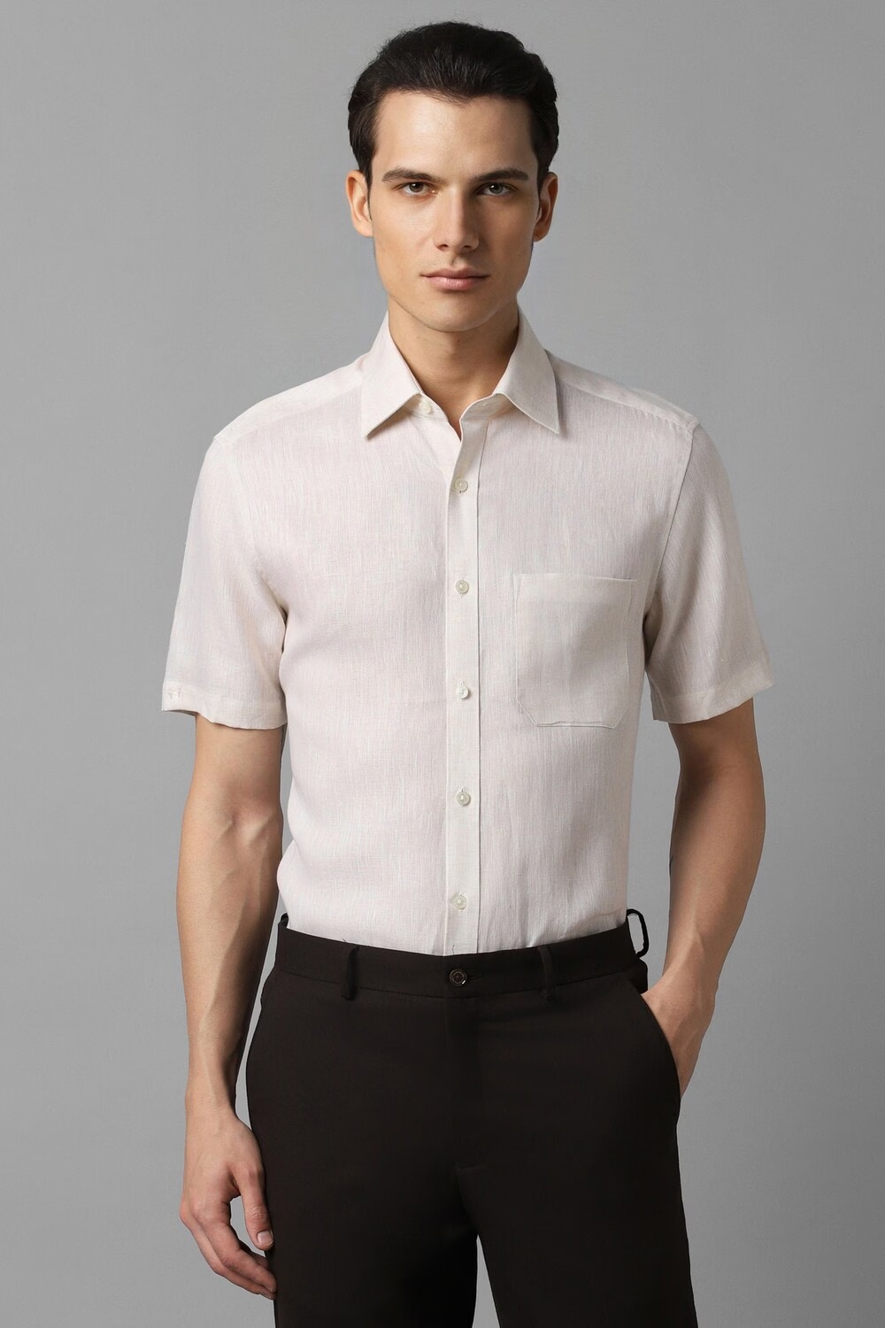 Men White Classic Fit Textured Half Sleeves Formal Shirt-White