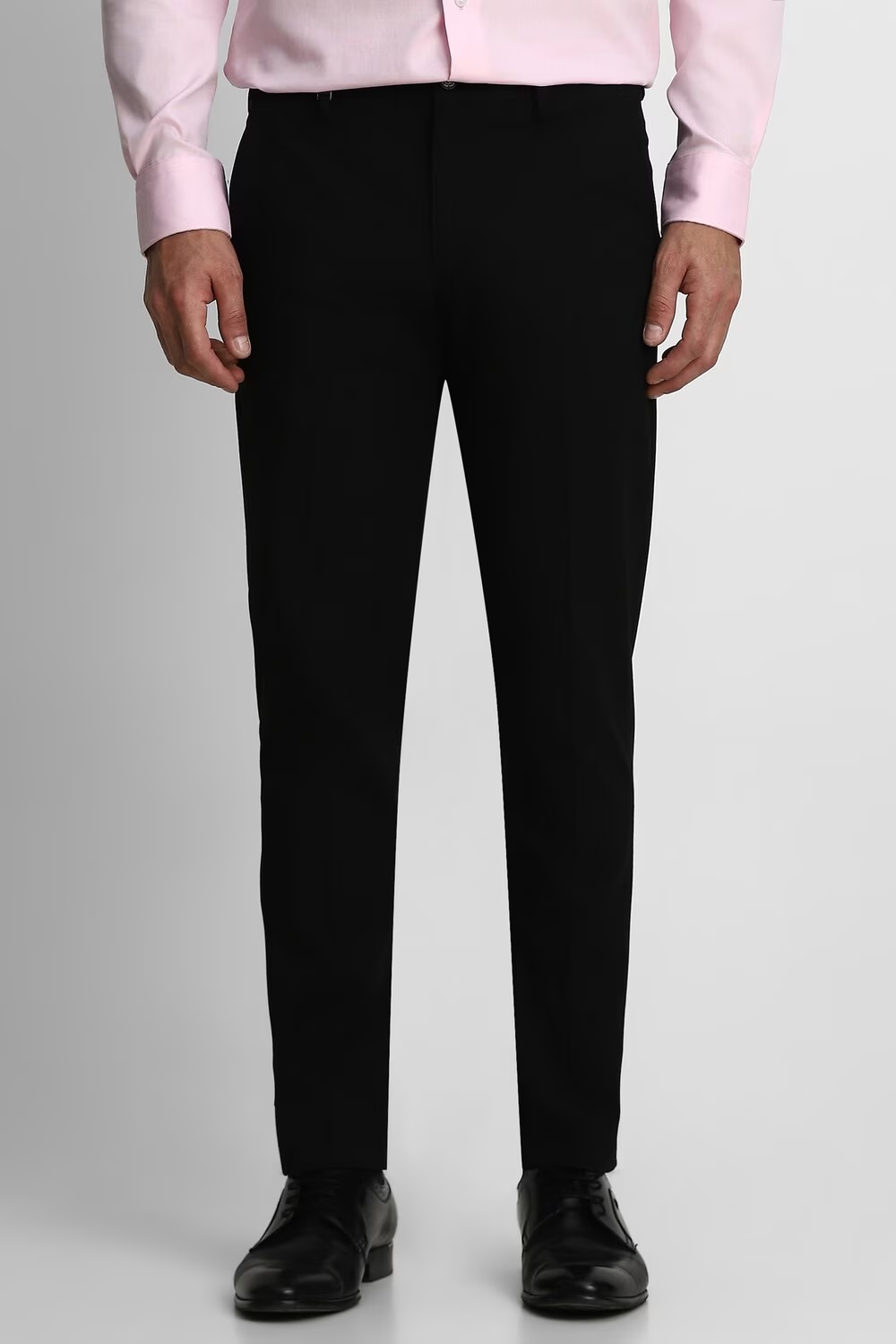 Men Black Super Slim Fit Solid Flat Front Formal Trousers-Black