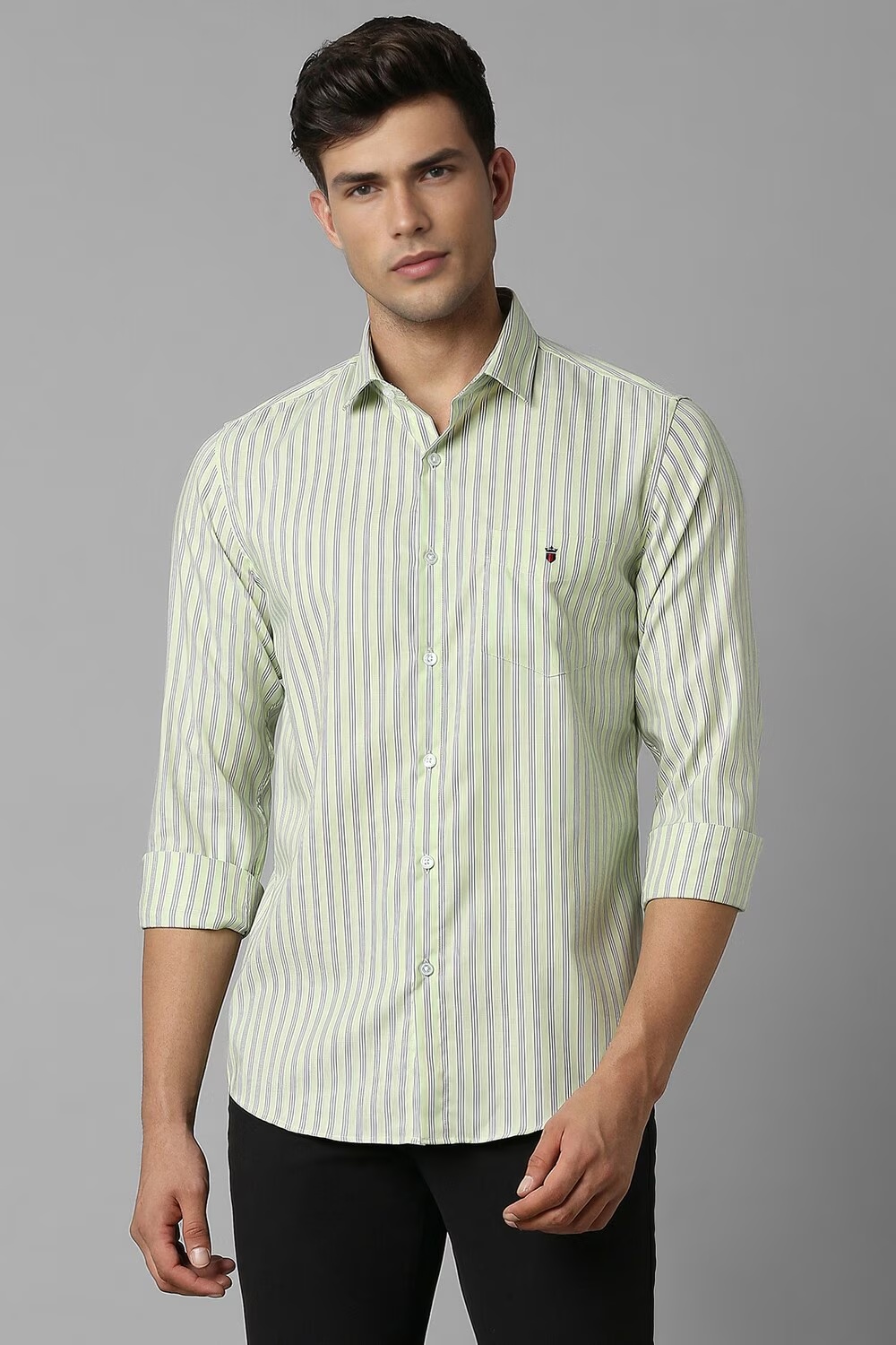 Men Green Slim Fit Stripe Full Sleeves Casual Shirt-Green