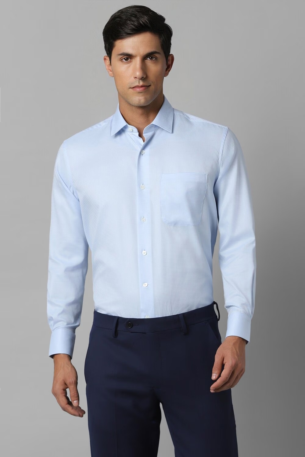 Men Blue Classic Fit Textured Full Sleeves Formal Shirt-Blue