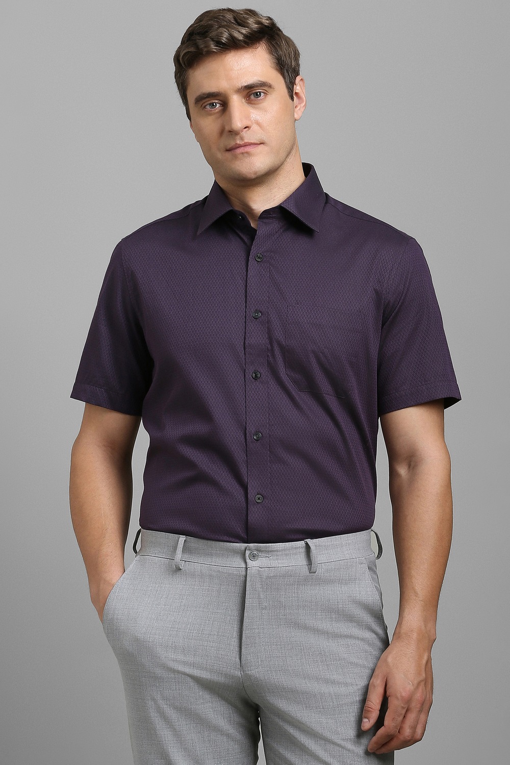 Men Purple Textured Half Sleeves Formal Shirt-Purple