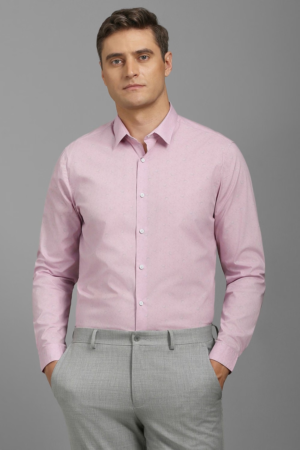 Men Pink Super Slim Fit Print Full Sleeves Casual Shirt-Pink