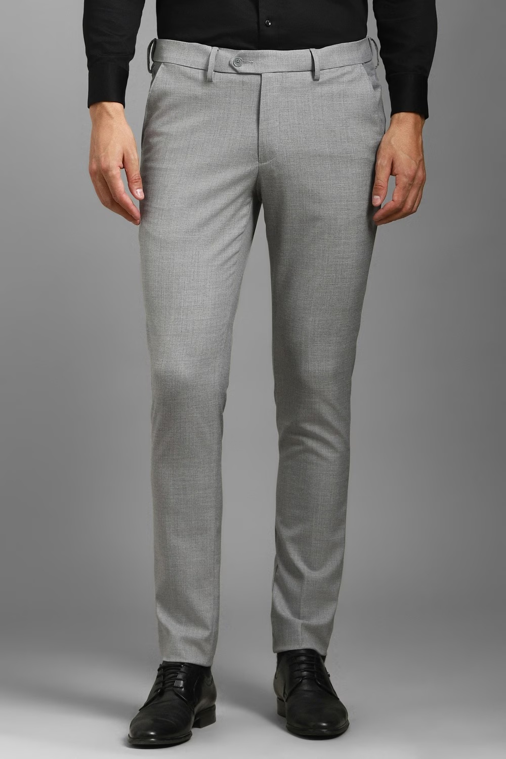 Men Grey Slim Fit Textured Flat Front Formal Trousers-Grey