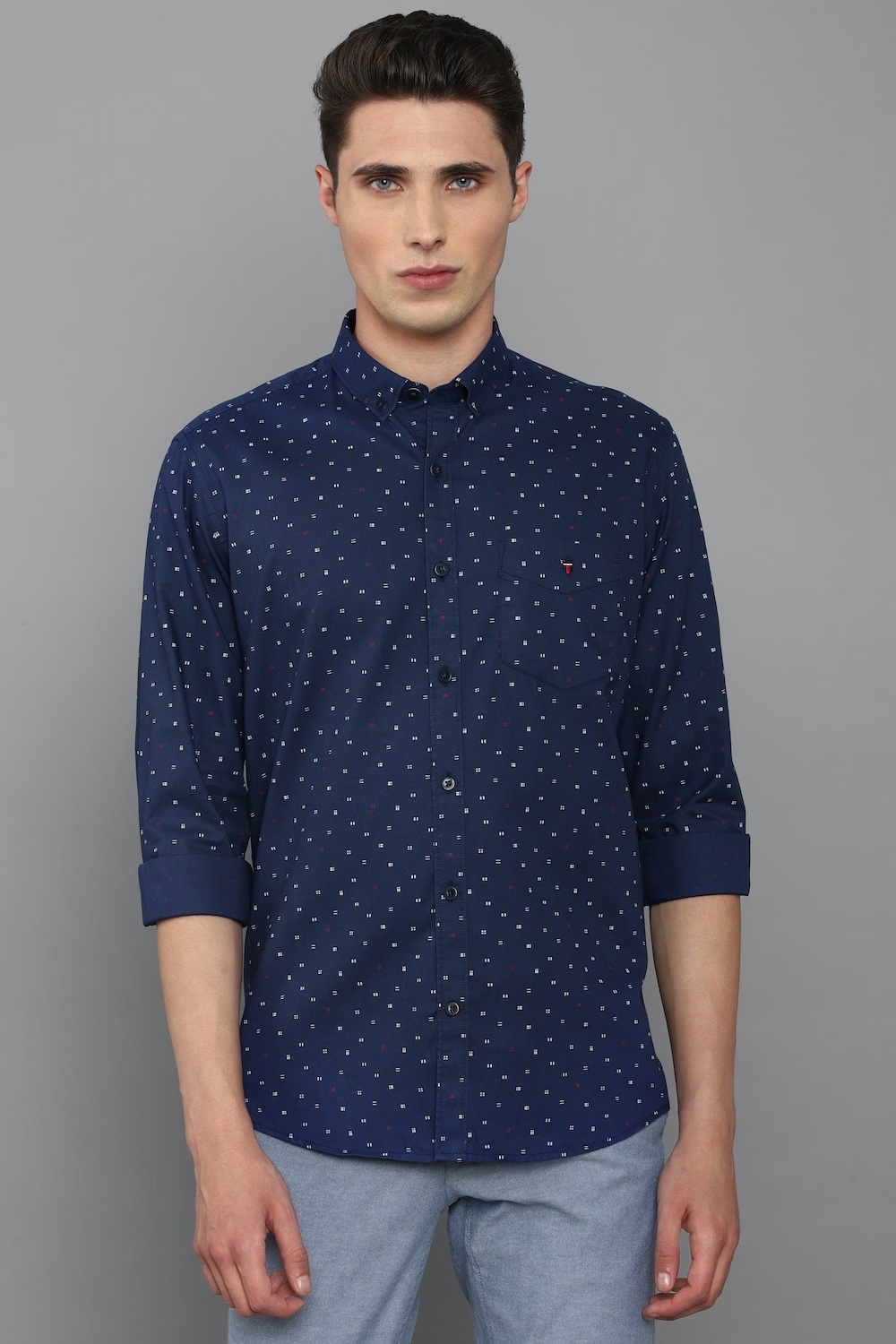 Men Navy Slim Fit Print Full Sleeves Casual Shirt-Navy