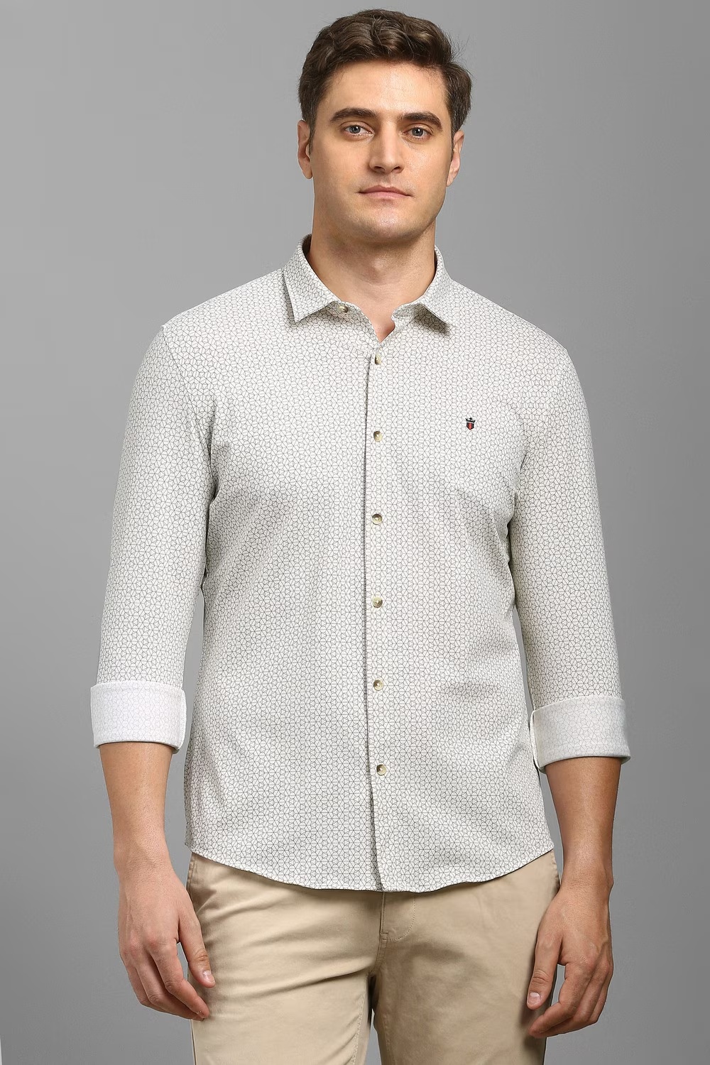 Men White Print Full Sleeves Casual Shirt-White