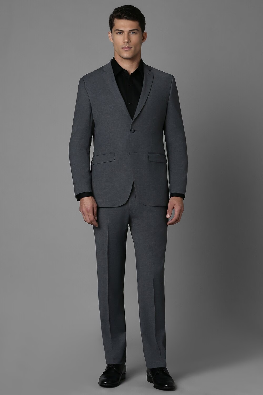 Men Grey Slim Fit Textured Formal Two Piece Suit-Grey