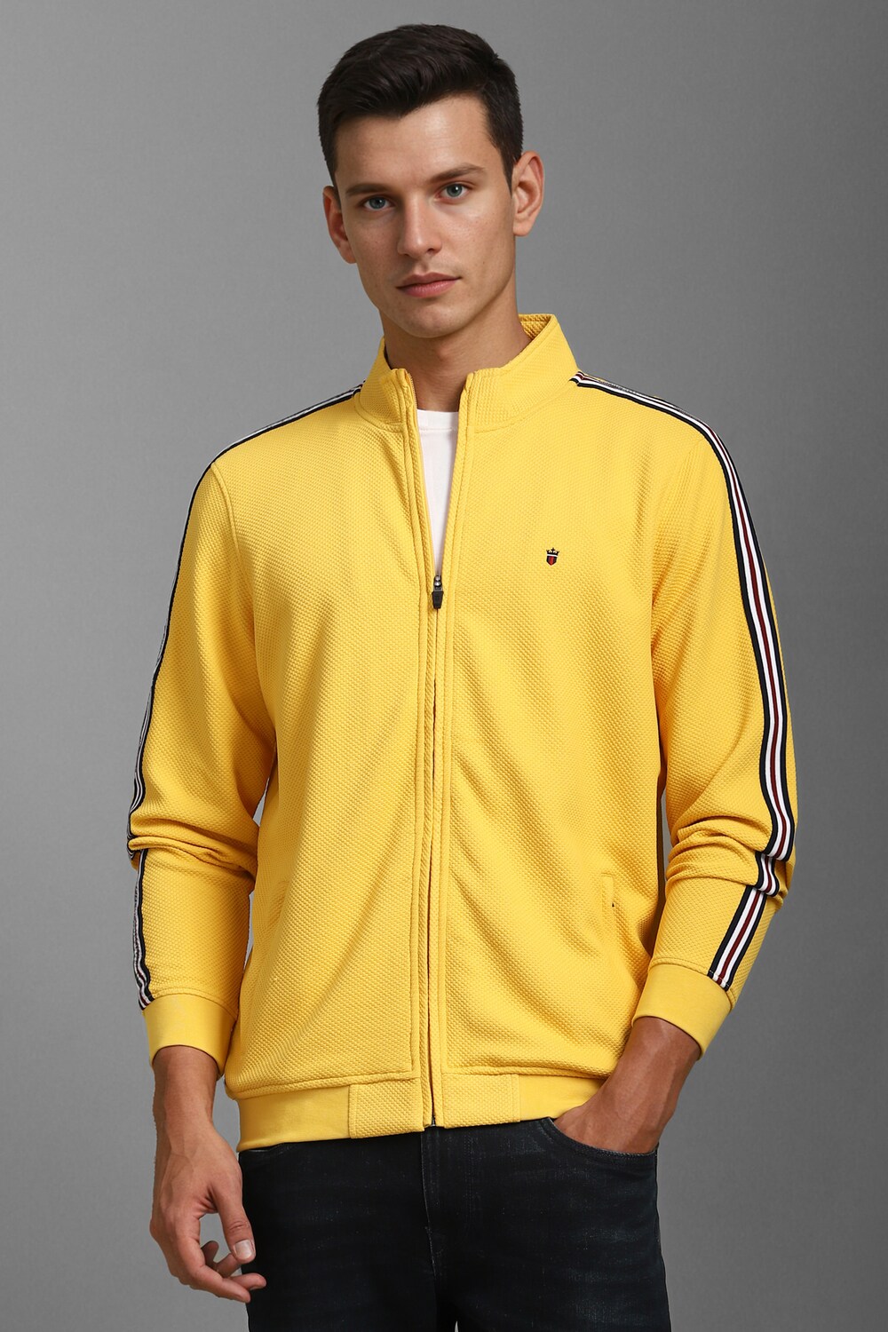 Men Casual Yellow Textured Sweatshirt-Yellow