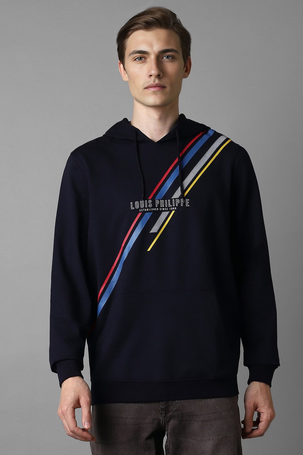 Men Casual Navy Patterned Sweatshirt-Navy