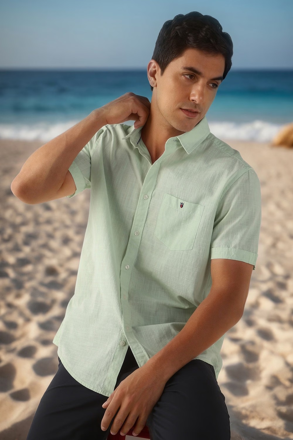 Men Green Textured Half Sleeves Casual Shirt-Green 1 45779-men-green-textured-half-sleeves-casual-shirt-green-1.jpg