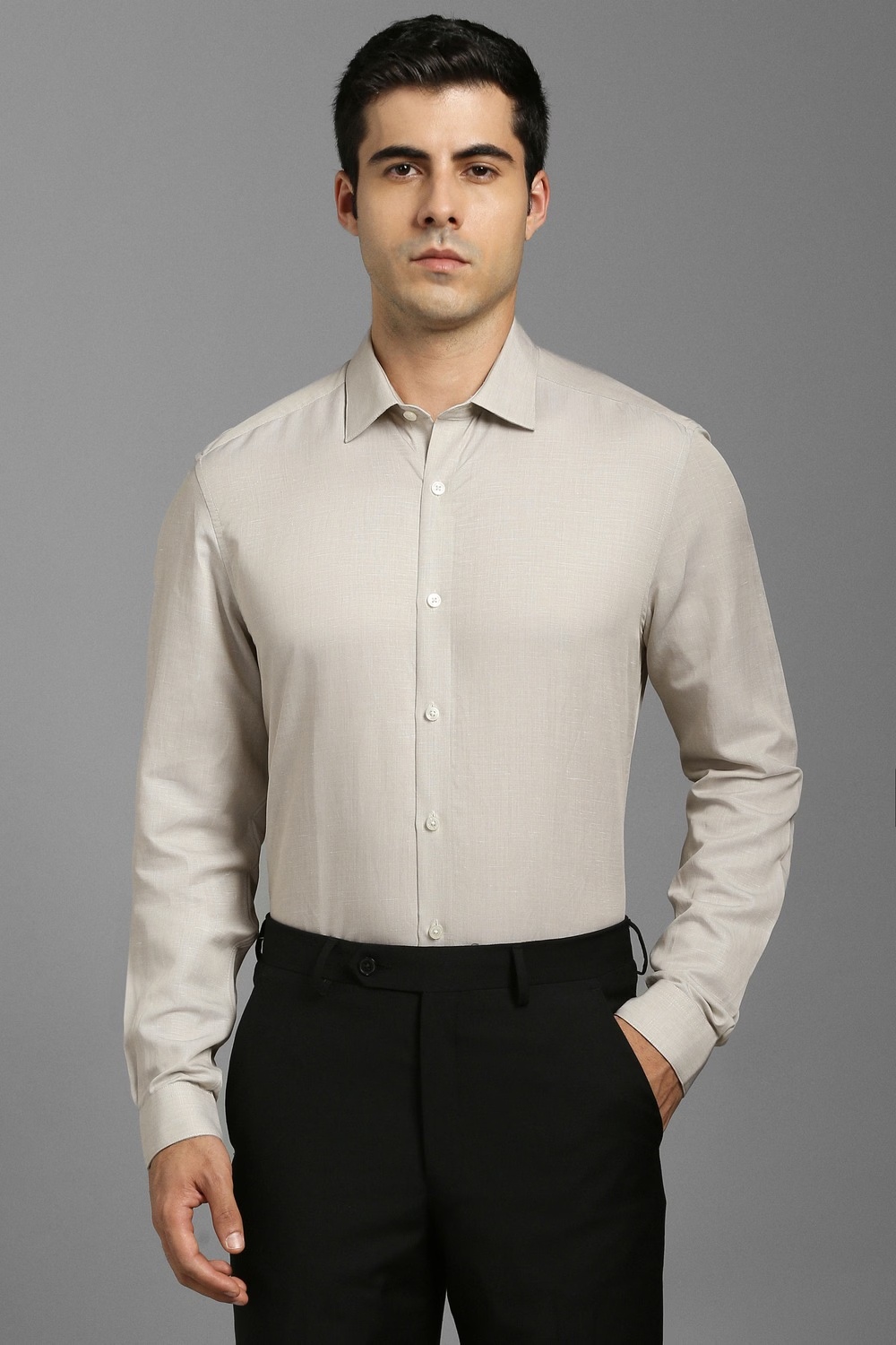 Men Grey Textured Full Sleeves Formal Shirt-Grey