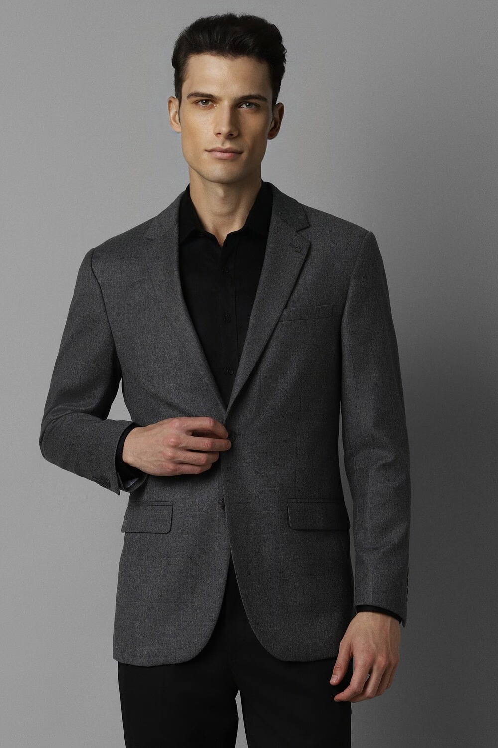 Men Grey Regular Fit Check Formal Blazer-Grey