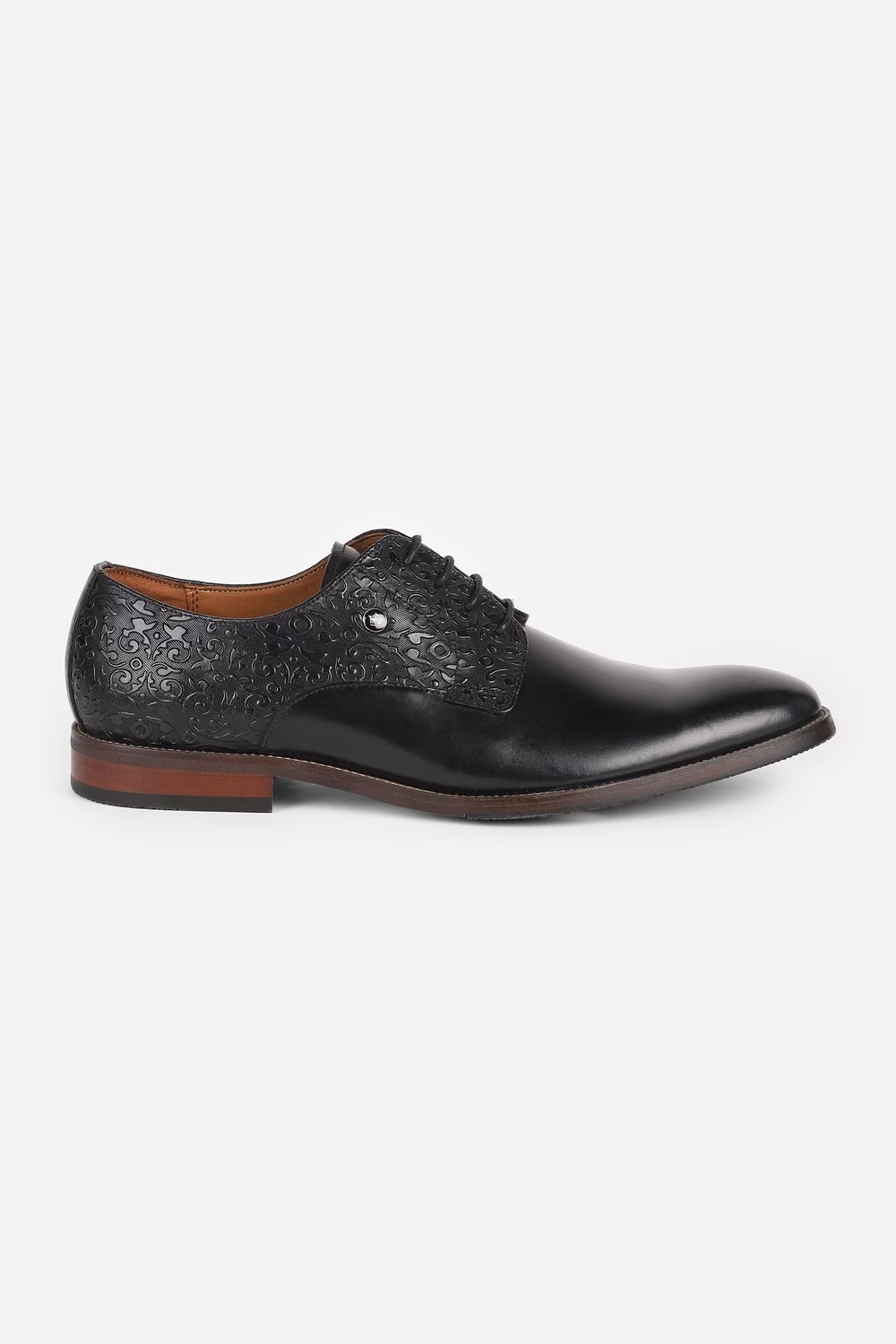 Men Textured Derby Leather Black Lace Up Shoes-Black