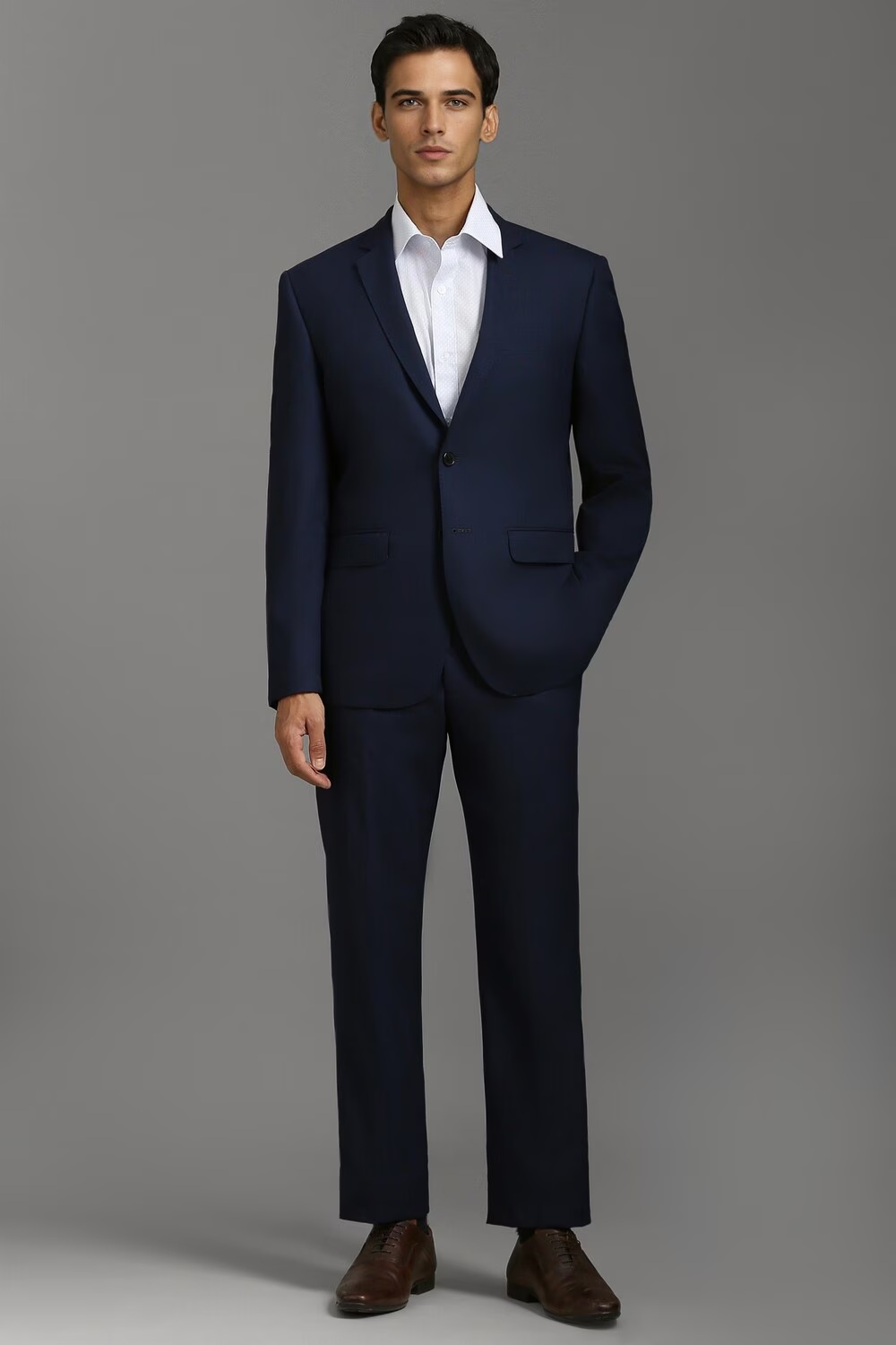 Men Navy Slim Fit Textured Formal Two Piece Suit-Navy