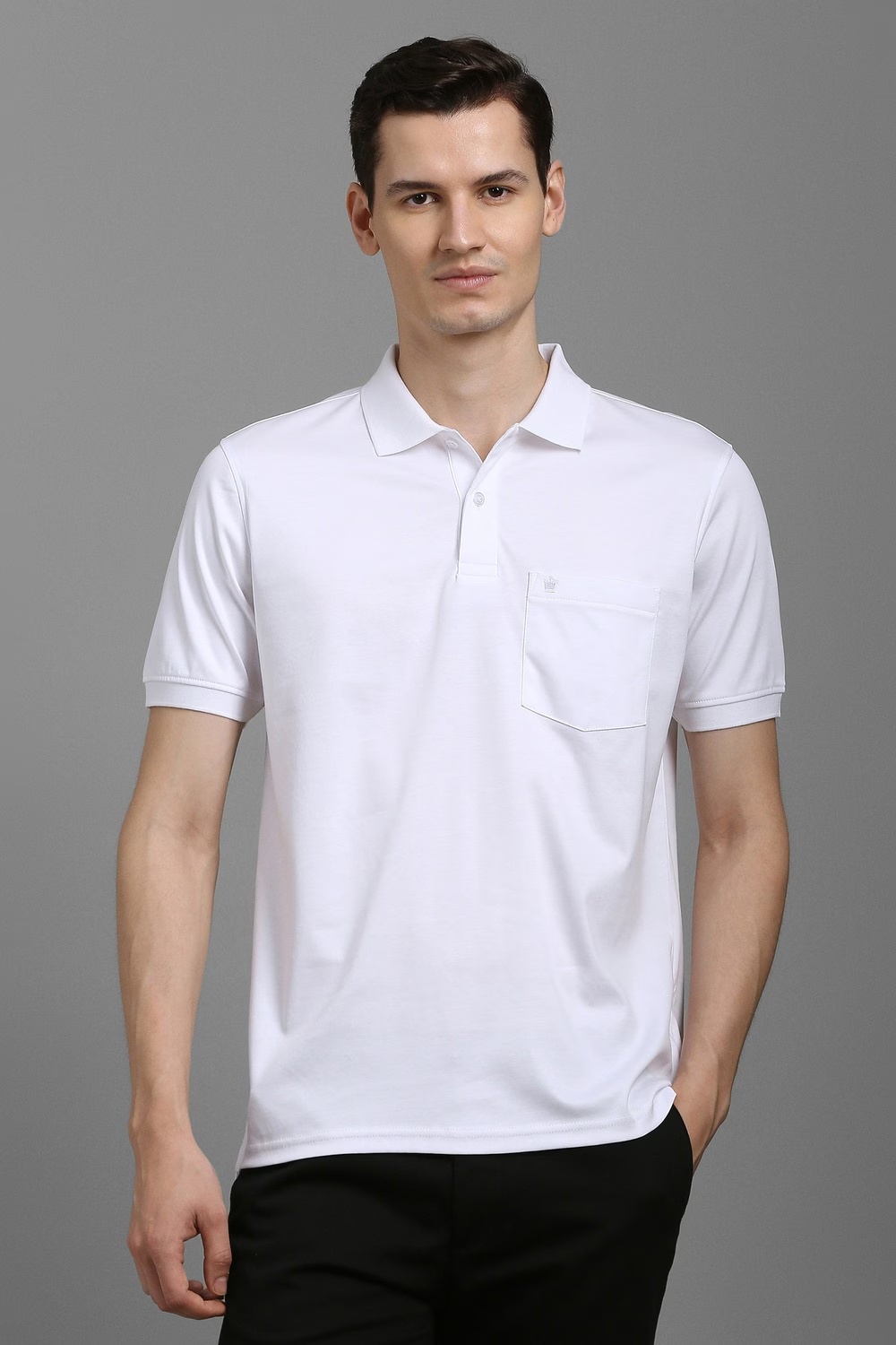 Men White Solid Polo Neck T-shirt-White
