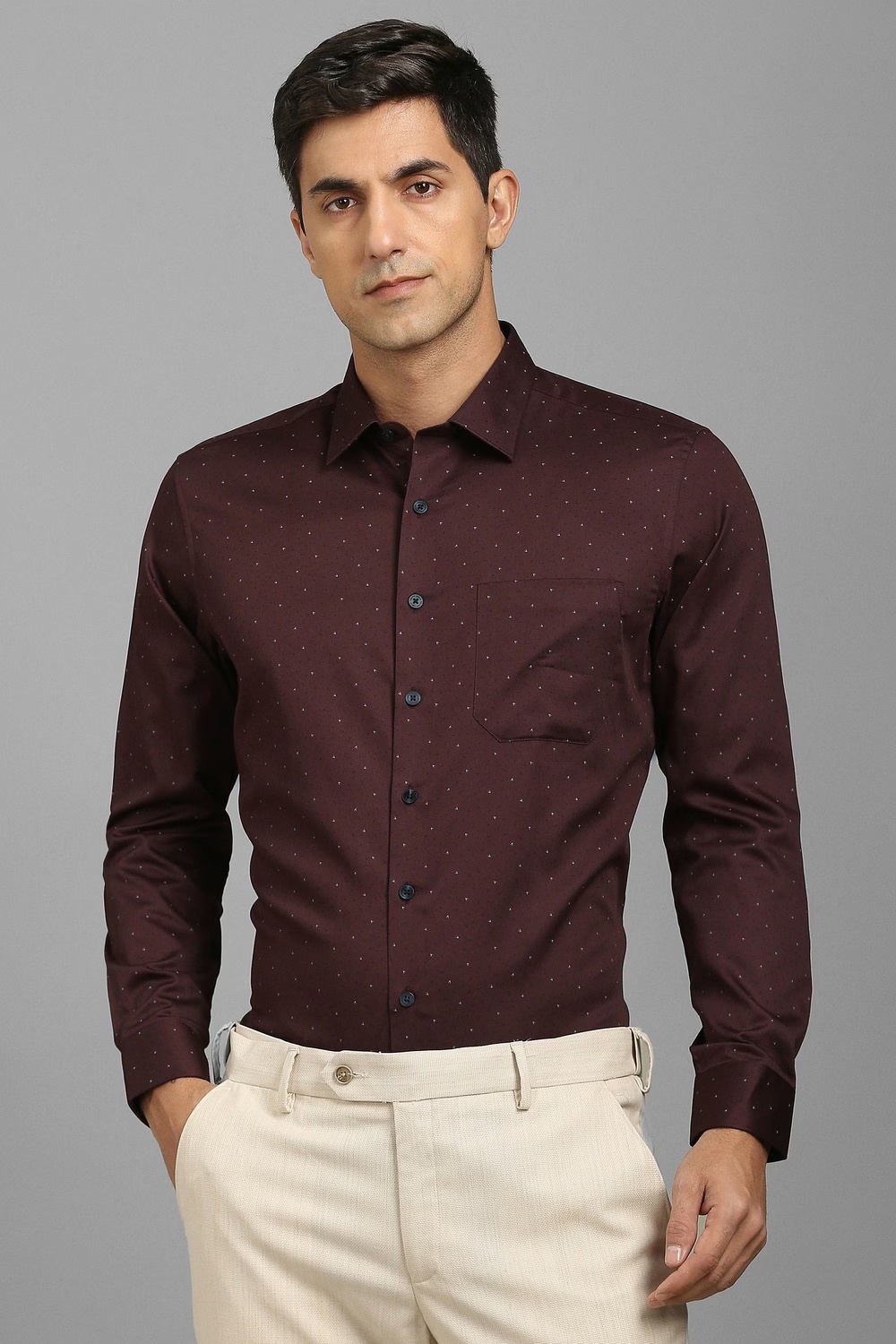 Men Maroon Print Full Sleeves Formal Shirt-Maroon