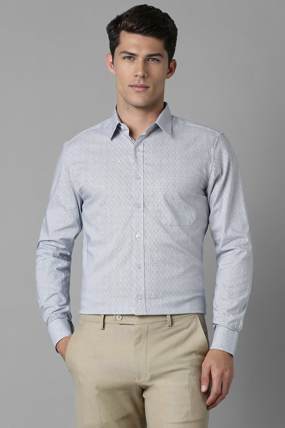Men Grey Slim Fit Print Full Sleeves Formal Shirt-Grey