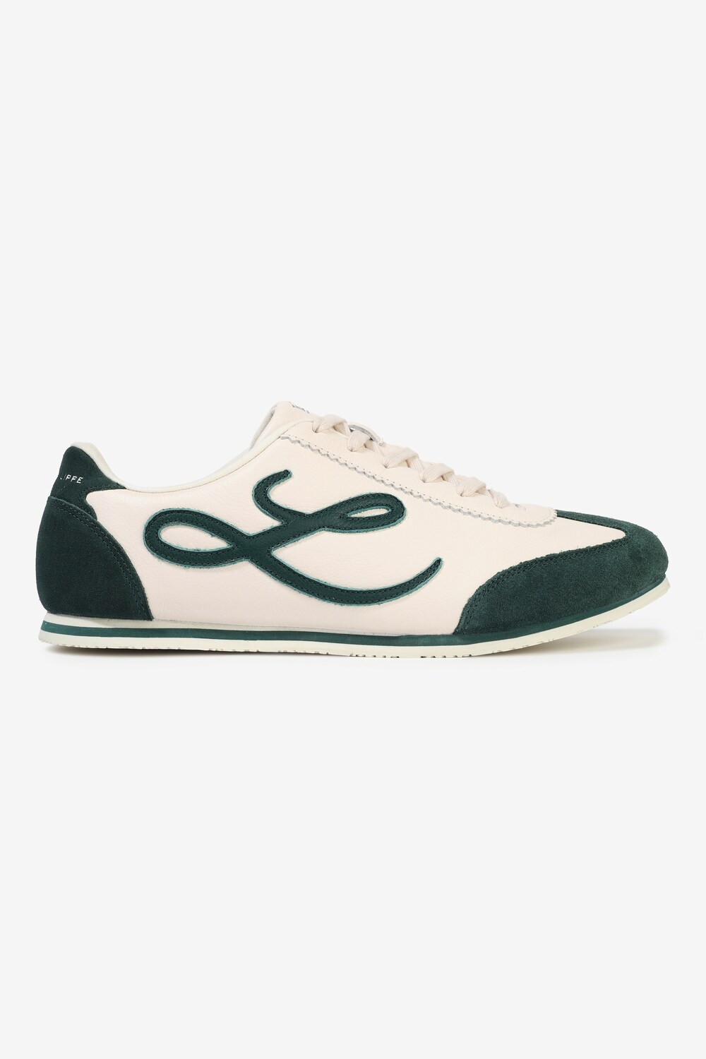 Men Cream and Green Leather Sneakers with Signature Branding-Cream