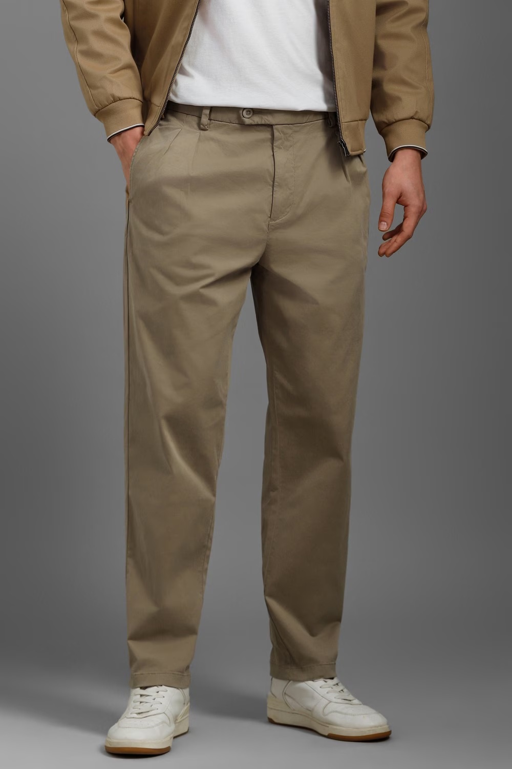 Men Khaki Contemporary Fit Solid Pleated Casual Trousers-Khaki 1 46470-men-khaki-contemporary-fit-solid-pleated-casual-trousers-khaki-1.jpg