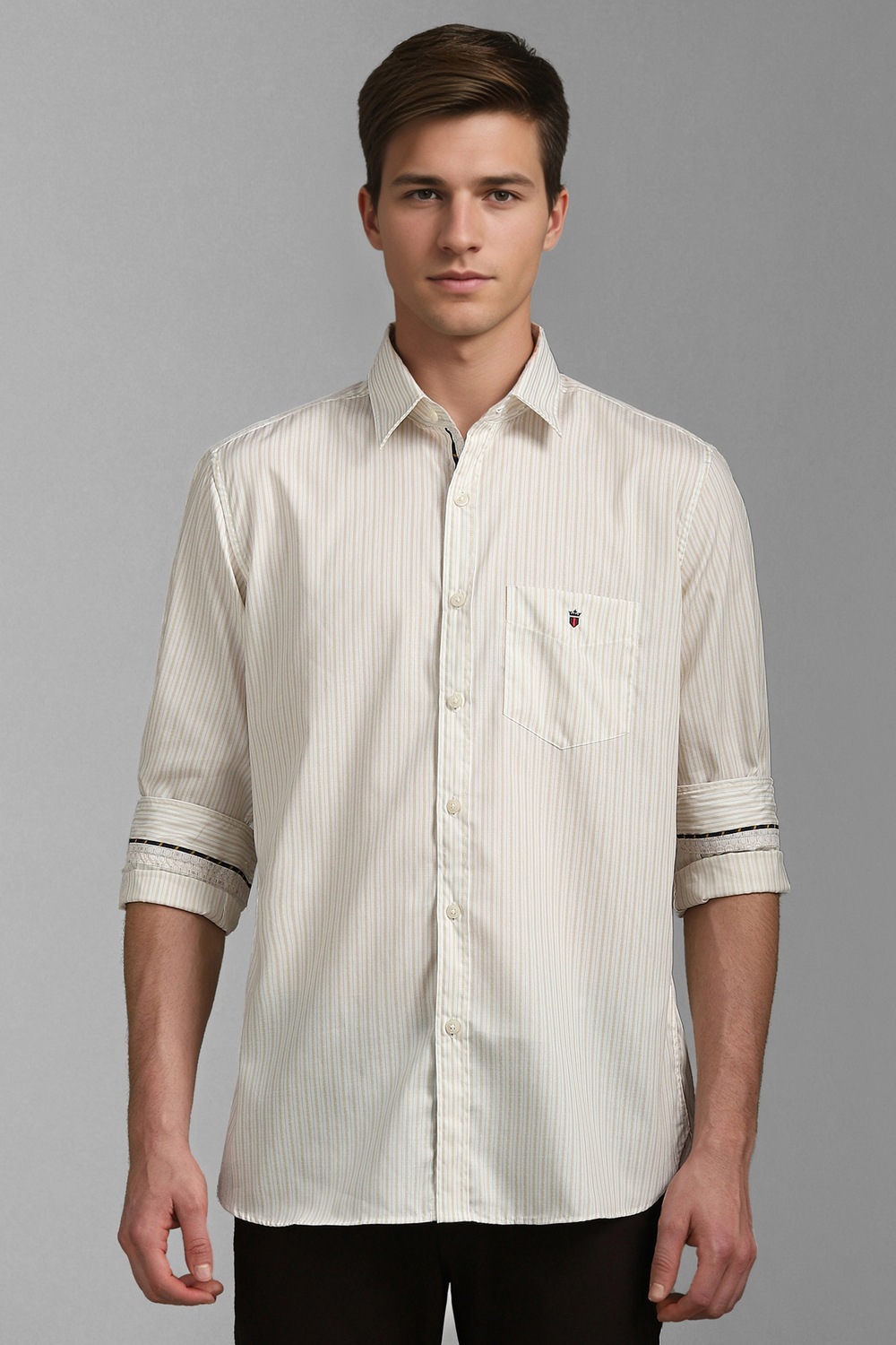 Men Beige Stripe Full Sleeves Casual Shirt-Beige