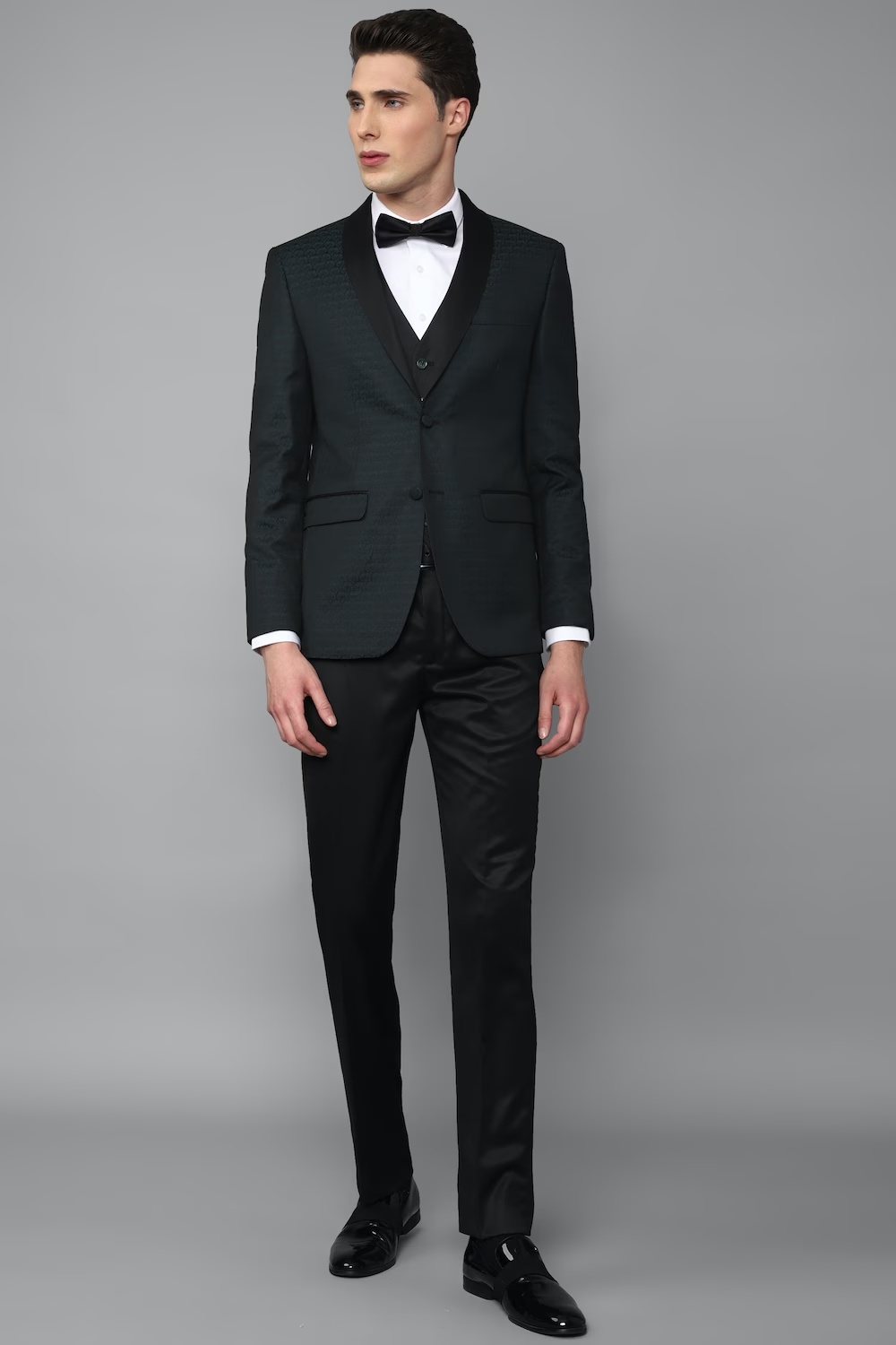Men Black Slim Fit Print Party Three Piece Suit-Black