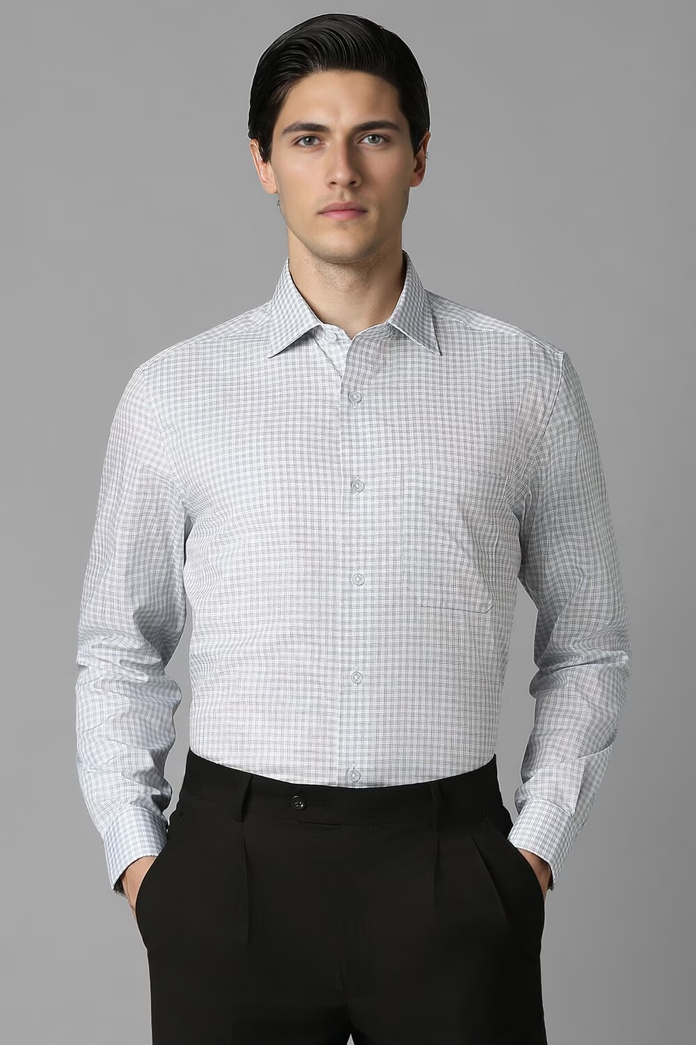 Men White Classic Fit Check Full Sleeves Formal Shirt-White