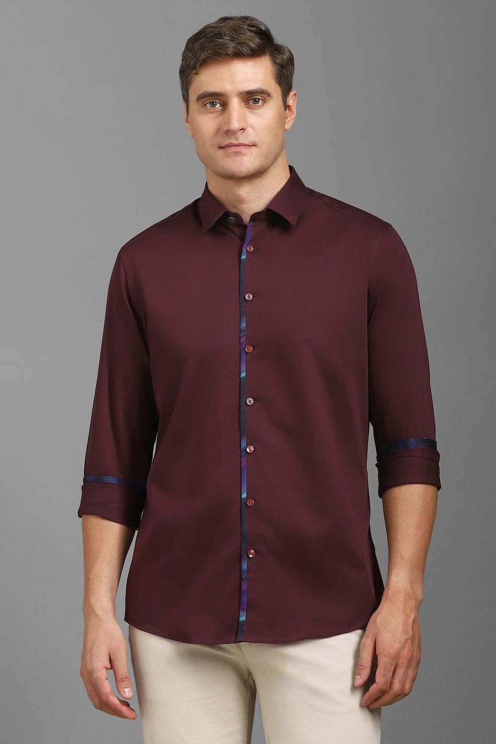 Men Maroon Solid Full Sleeves Casual Shirt-Maroon