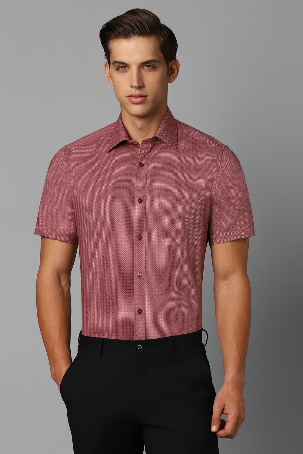 Men Red Classic Fit Print Half Sleeves Formal Shirt-Red