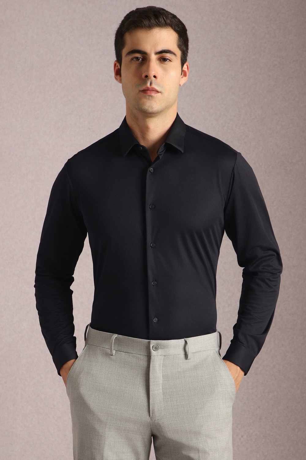 Men Black Textured Full Sleeves Casual Shirt-Black