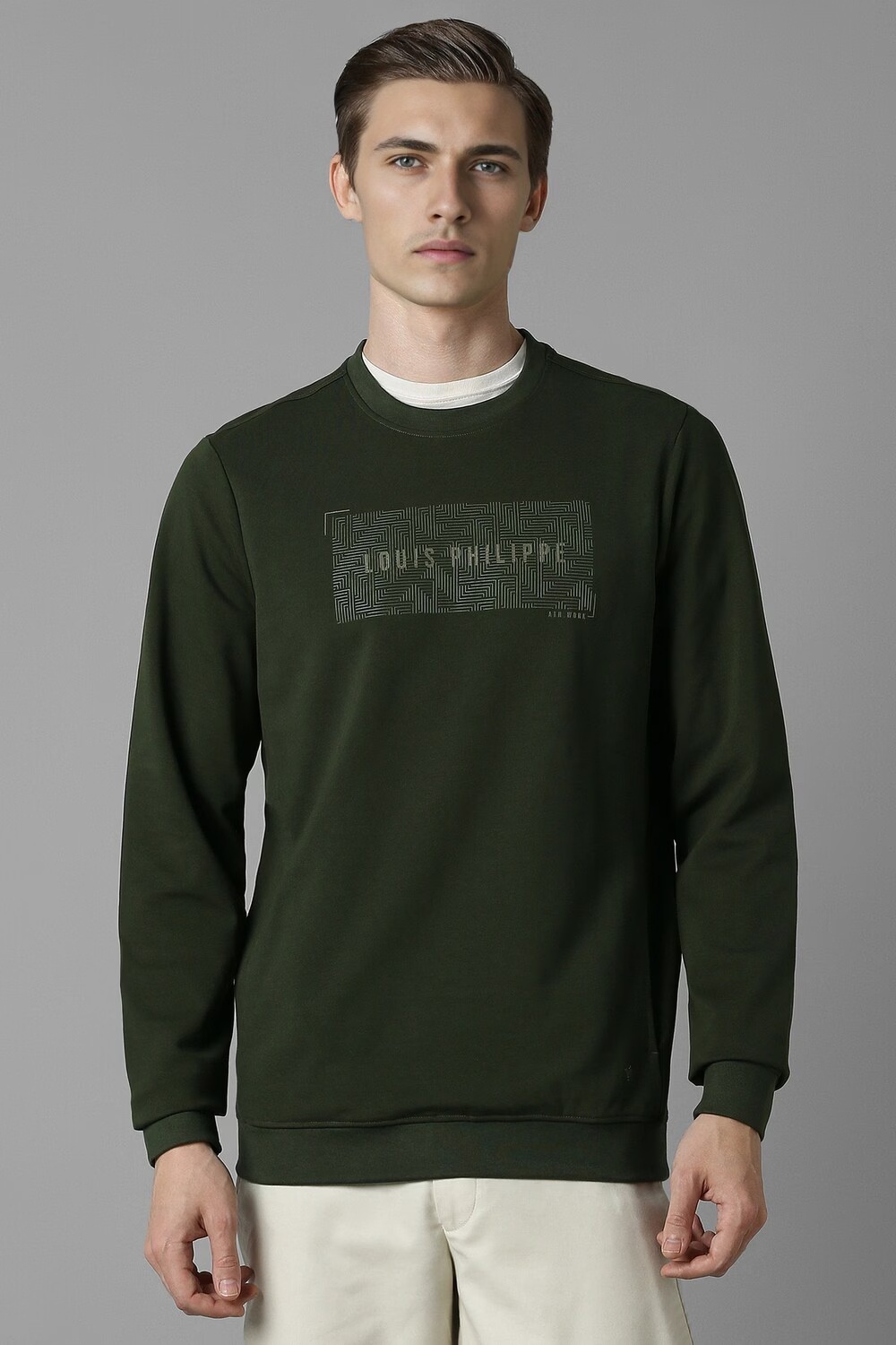 Men Casual Olive Print Sweatshirt-Olive