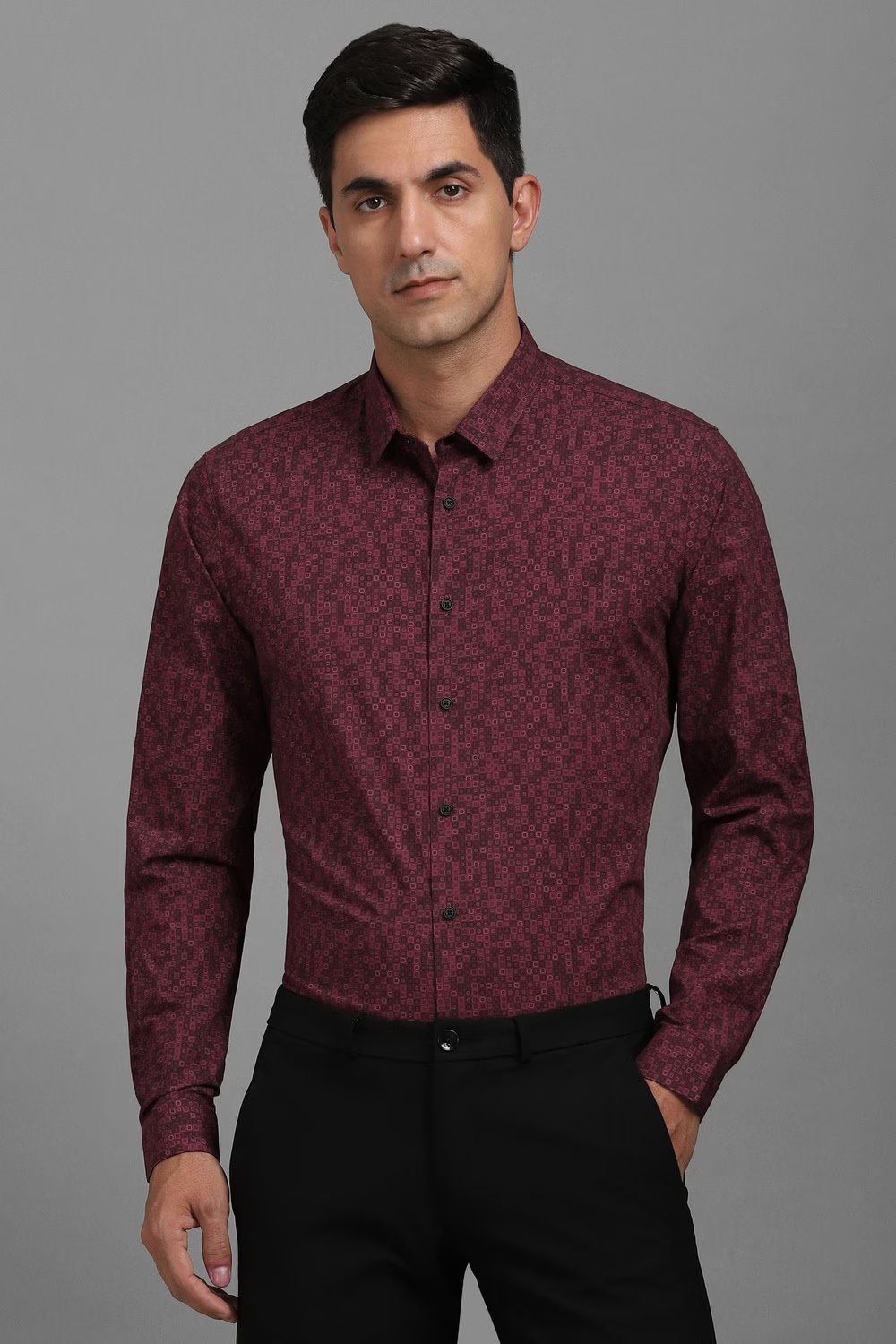 Men Maroon Super Slim Fit Print Full Sleeves Casual Shirt-Maroon
