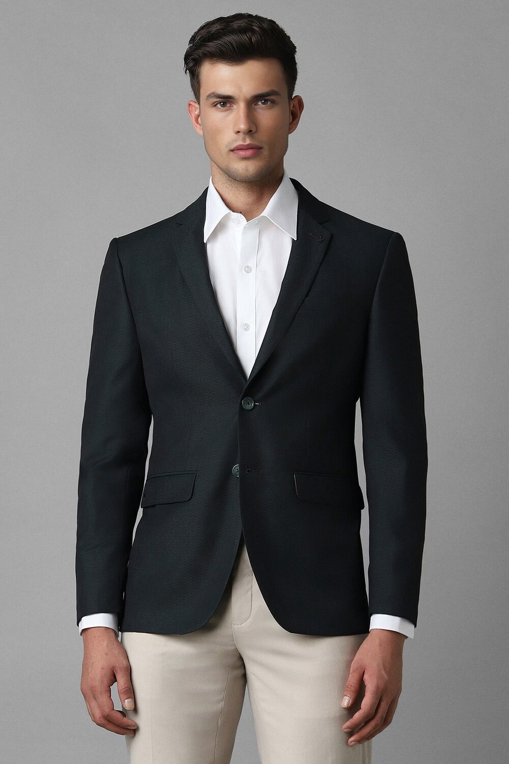 Men Black Slim Fit Textured Formal Blazer-Black
