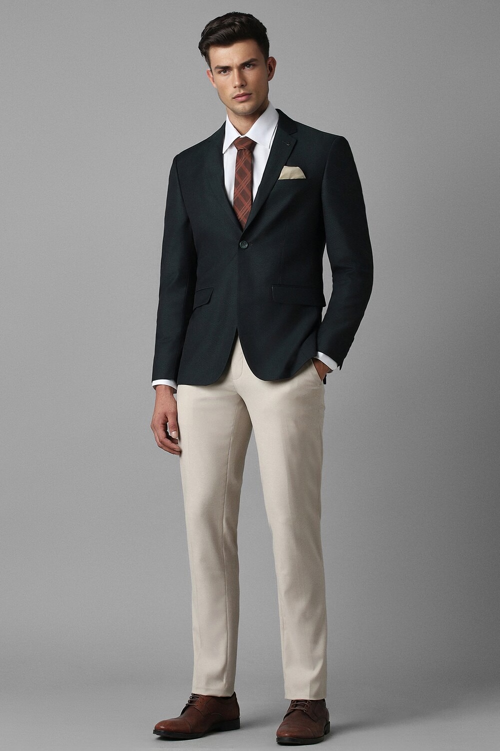 Men Black Slim Fit Textured Formal Blazer-Black