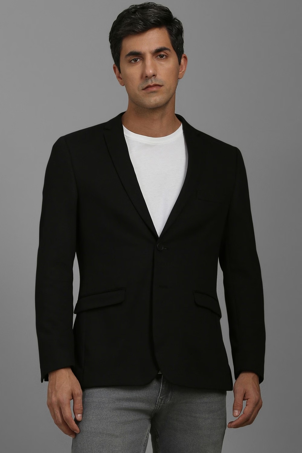 Men Black Super Slim Fit Solid Casual Blazer-Black
