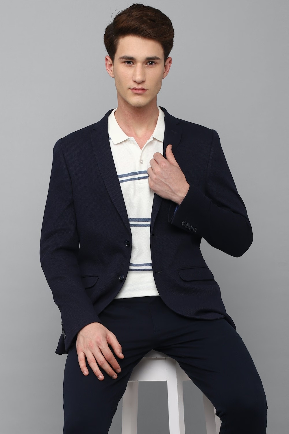 Men Navy Super Slim Fit Solid Casual Blazer-Navy