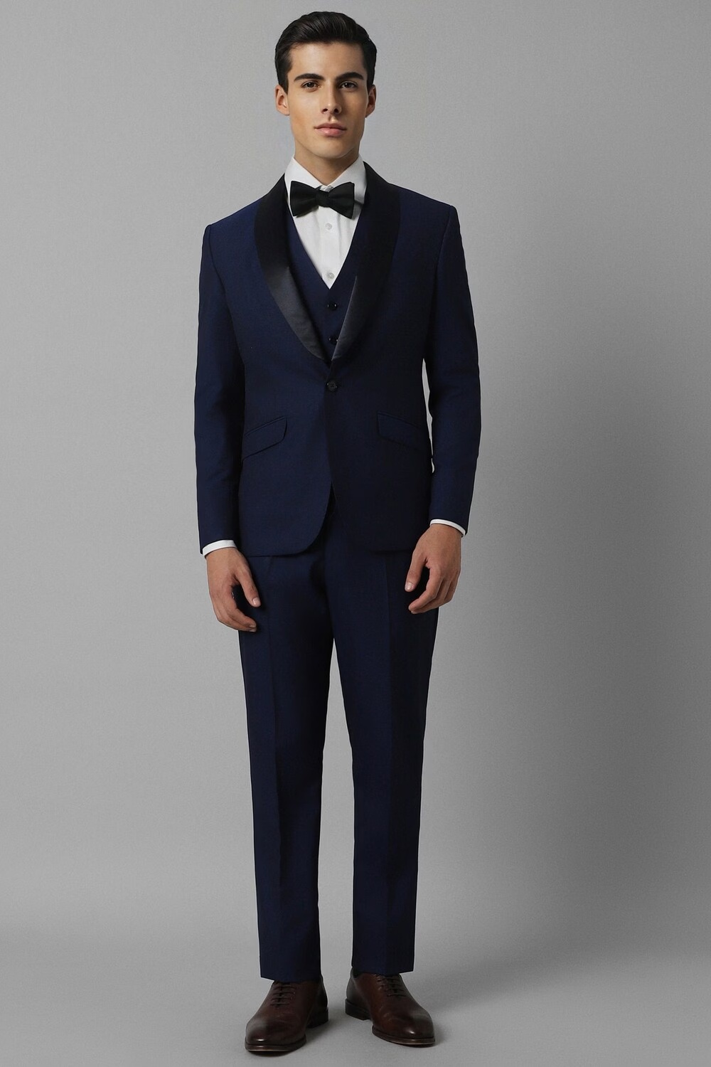 Men Navy Slim Fit Textured Party Three Piece Suit-Navy