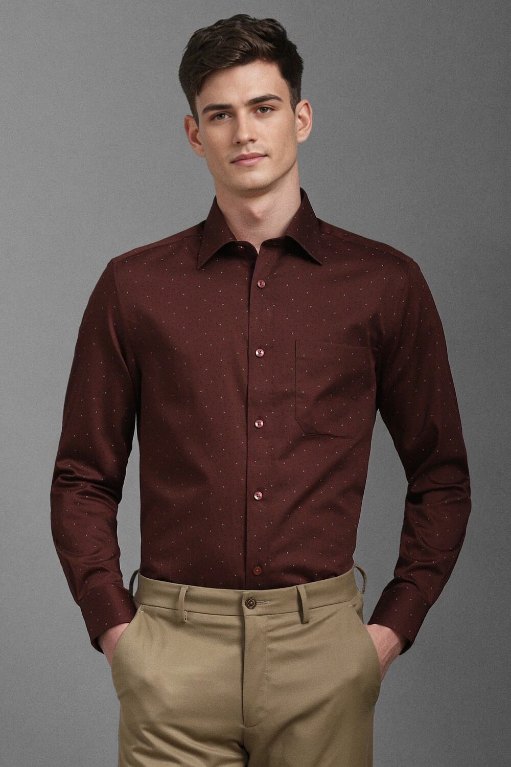 Men Brown Classic Fit Print Full Sleeves Formal Shirt-Brown