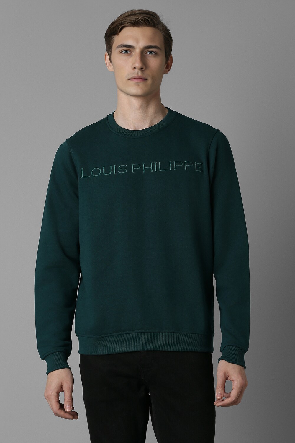 Men Casual Green Embroidered Sweatshirt-Green